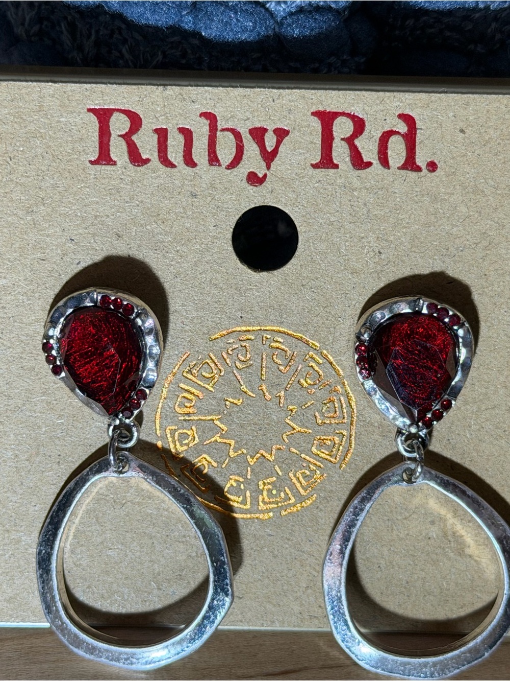 Ruby Rd. Red Teardrop Drop Earrings with Silver Hoops